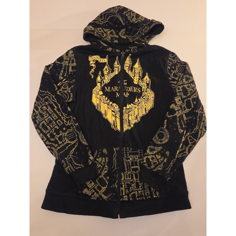 Harry Potter Marauders Map Sweatshirt Black Reversible Hoodie Womens Full Zip
